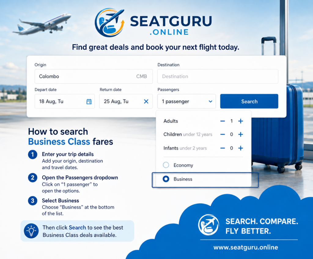 seat guru how to search for business class